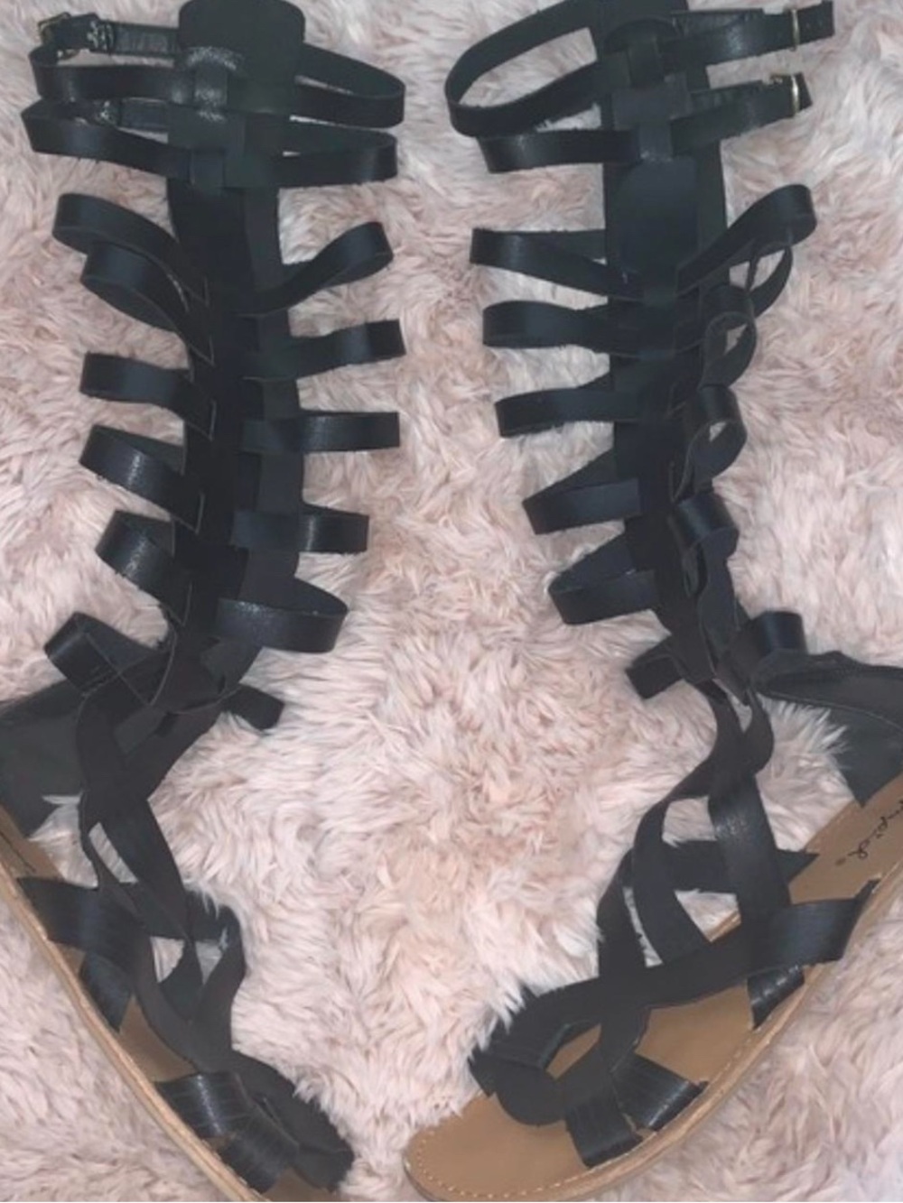 Black Strappy Gladiator Sandals for Women